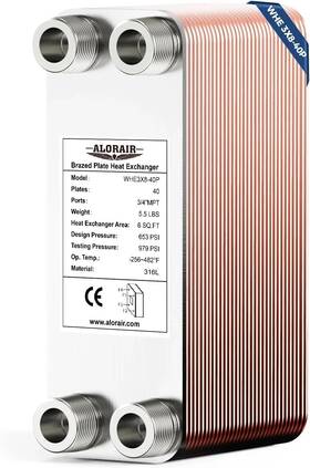 Alorair Whe3x8-40p 3 Inch X8 40 Plates Brazed Plate Heat Exchanger 316l St.stee 3/4 Mpt Port