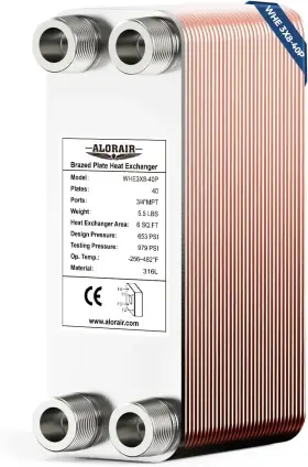 Whe3x8-40p Alorair 3 Inch X8 40 Plates Brazed Plate Heat Exchanger 316l St.stee 3/4 Mpt Port