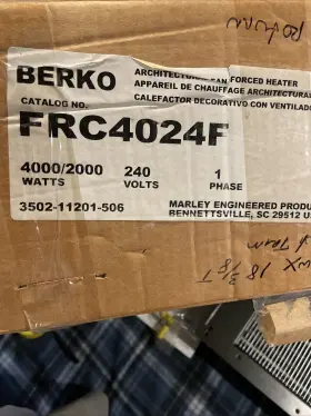 Frc4020f Berko Architectural Fan Forced Heater 4000/2000 For Parts/untested
