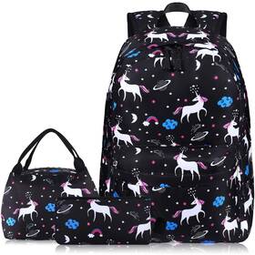 Best 426908272388 Black Kids Unicorn Backpack With Lunch Box And Pencil Case Set 4-6 6-8 For Girl