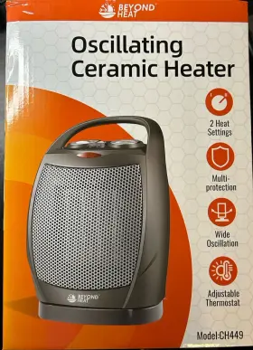 1500w Beyond Heat Ch449 Oscillating Ceramic Heater Adjustable Thermostat Gray