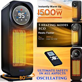 Gt-tk-us83452bk-ep Branded 1500w Electric Oscillating Space Heater Remote Fast Heat Eco Quiet Night Light