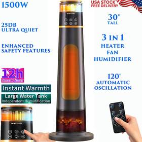 Branded Tztr-bs-2302-30 30 Inch Oscillating Tower Space Heater Humidifier 3d Flame Quiet Remote Timer 1500w