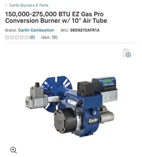 60200fr Carlin Ez Gas Pro Conversion Burner With 10 Inch Air Tube