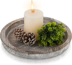Century 726084344884 Whitewash Wooden Round Serving Tray - Farmhouse Decor For Coffee Table Kitchen