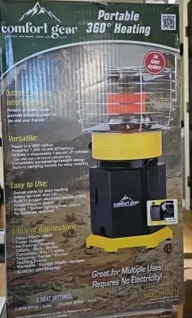Tv-119926 Comfort Gear Portable 360 Degree Propane Heater 7500 To 10000 Btu 1 Lb Lp Tank