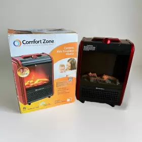 125062 Comfort Zone Mini Ceramic Electric Fireplace Space Heater With 3d Realistic Flame Red 1200w