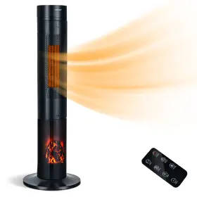 Fp10045us Costway 1500w Ceramic Tower Space Heater With Remote Control Realistic 3d Flame