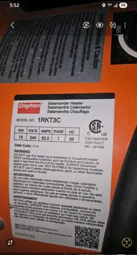 1rkt3c Dayton Salamander Heater