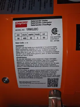 1rkt4c Dayton Portable Heater 480v With 25ft Extension Cord