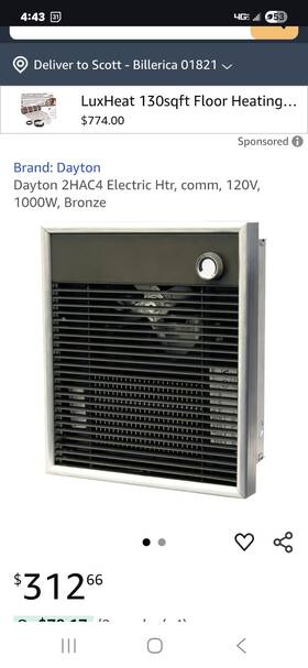 Dayton 2hac4a 2hac4 Electric Htr Comm 120v 1000w