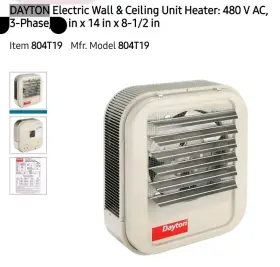 804t19 Dayton 804t14 Electric Wall And Ceiling Unit Heater 480 V Ac 3-phase