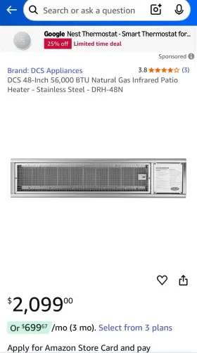 Drh-48n Dcs Built 475544 Professional Built-in Heater Natural Gas New