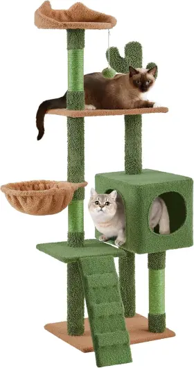 Yt-00140720 Delonghi Cactus Cat Tree 59.5in Tower With Cute Perch Cozy Condo Convenient Climbing