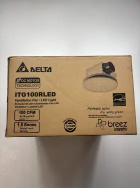 Delta Electronics 885917003449 Itg100rled Bathroom Exhaust Fan 100 Cfm With Led Flat Round Panel Light
