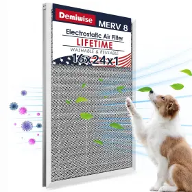 Demiwise 840322307278 16x24x1 Lifetime Electrostatic Air Filter Merv 8 Reusable Aluminum Ac/hvac F