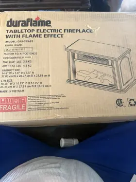 Dfs-559-01 Duraflame Tabletop Electric Fireplace Flame Effect Black