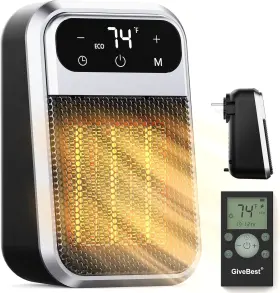 800w Givebest 445050772713 Wall Outlet Space Heater With Remote Led Display Small Plug In Ele