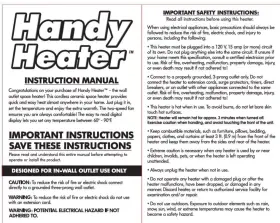 Heater-ol-12 Handy Heater Heat- 400 Watt Plug-in Wall Space Intertek - Tested