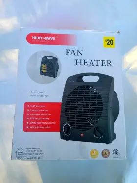 Eb19100 Heat-wave Fan Heater 1500w Black Adjustable Thermostat Safety Tip-over