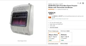 Heatstar 856795000653 20 000 Btu Vent-free Blue Flame Propane Heater With Thermostat