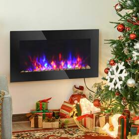 Homcom Us820-1770131 35.75 Inch 1500w Electric Wall-mounted Fireplace With Black