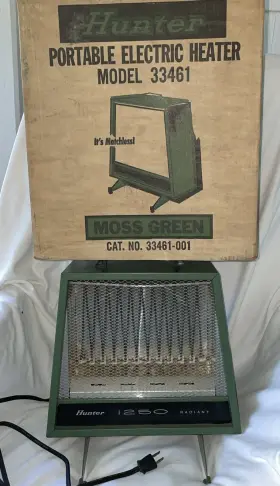 33461 Hunter Vtg Green Mid Century Mod#33461 Portable Radiant Electric Heater 1250 Usa