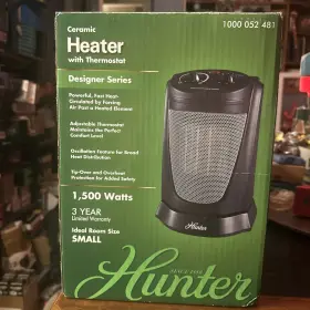 Hunter 877697003283 30 Inch 1500 W Ceramic Electric Tower Oscillating Heater Black Small Rooms