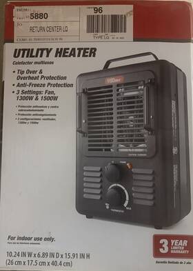 Hyper Tough 5880 Portable Utility Heater 1300-1500w 3-setting Fan Overheat Black