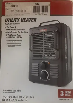 1300-1500w Hyper Tough 5880 Portable Utility Heater 3-setting Fan Overheat Black
