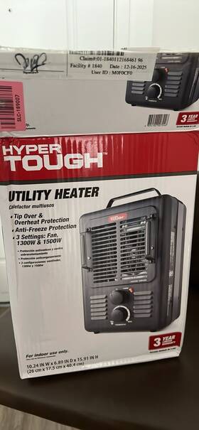 Hyper Tough Aq1-15a Utility Heater Black 1300w/1500w 3 Settings Tip Over Protection