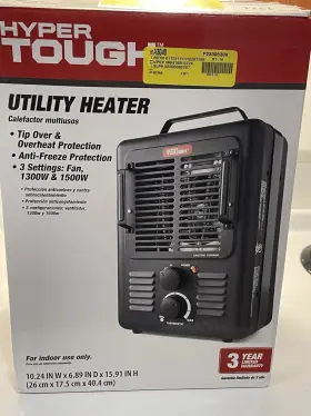 P23396308 Hyper Tough Utility Heater Black 3 Heat Settings Tip Over Overheat Protection
