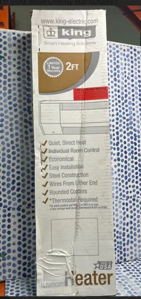 2k1205bw King K Series Baseboard Heater 27 Inch / 500w 120v Bright White Sealed