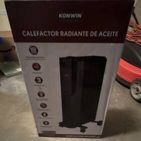 Konwin 1014-175-683 Portable Oil-filled Radiator Heater Black With Wheels 3 Heat Settings