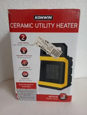 Konwin 814645025409 Ceramic Utility Heater Medium Room Size 2 Heat Setting Adjustable Thermos