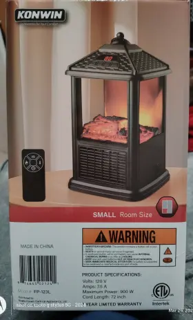 Fp-123l Konwin 900w Small Room Electric Lantern Fireplace Heater With Remote Model