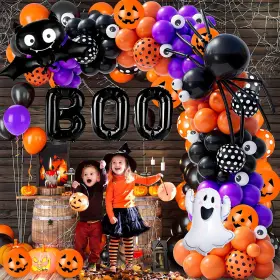 Yh-28 Life Smart Labs Halloween Balloon Arch Garland Kit 123pcs Set With Aluminum Foil Bat Bo