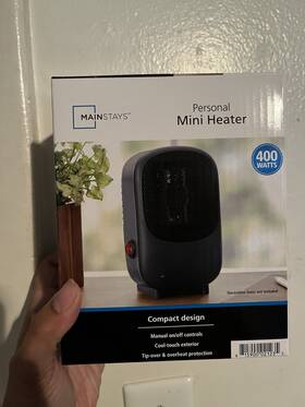 Mainstays 1590002123 Personal Mini Heater 400w Black Portable Ceramic Tip-over