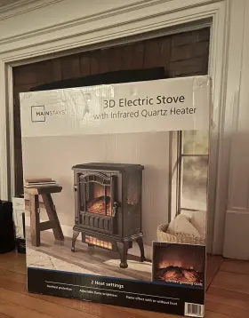 Mainstays 629722767673 New 2-setting 3d Electric Stove Heater With Life-like Flame Black