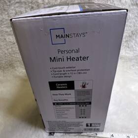 Mainstays 730349 Personal Mini Heater Ceramic White 400w Tip-over Protection
