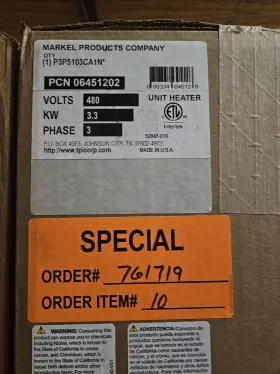 5105cainp3p Markel Products Fan Forced Electric Unit Heater 3.3 Kw 480/3