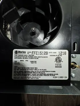 Ffc1512b Marley 120v 1500/700 Watts Fan Forced Wall Heater 60hz 1ph