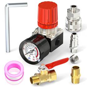 Meanlin Measure Xj-226 1/4 Inch Air Compressor Regulator With Gauge 0-180 Black Red