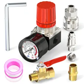 Xj-226 Meanlin Measure 1/4 Inch Air Compressor Regulator With Gauge 0-180 Black Red