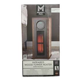 Members Mark 193968509415 23 Inch 1500w Infrared Tower Heater With Uv Led Light Dark Walnut