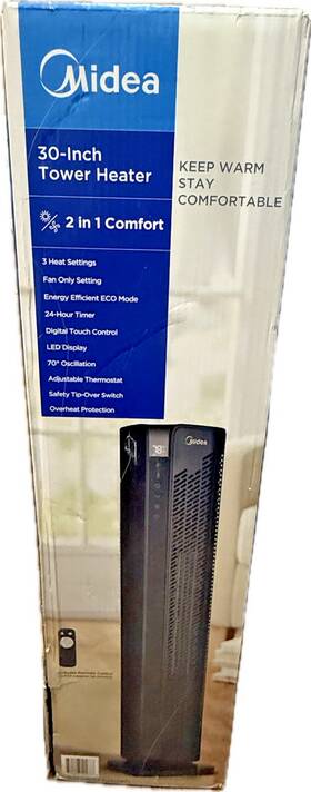 Midea Z0695104 30 In Ceramic Tower Heater Overheating Protection 3 Modes Black