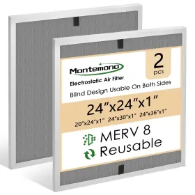 M-fpt-24x24x1-2p Montemono 24x24x1 Hvac Filter Merv8 Aluminum Electrostatic Air Replacement Was