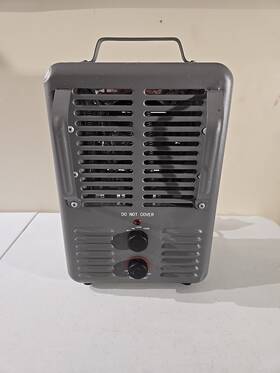 Optimus 445026240253 1500 Watt Utility Fan Heater With Thermostat Small Dent On Top. Heats Fast