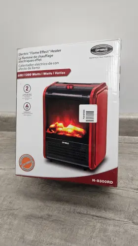 H-9300 Optimus 1200w 2-setting Simulated Flame Effect Electric Mini Fireplace Heater