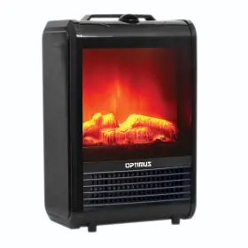 H-9300bk Optimus 1200w Mini Electric Fireplace Heater Realistic Flame Effect